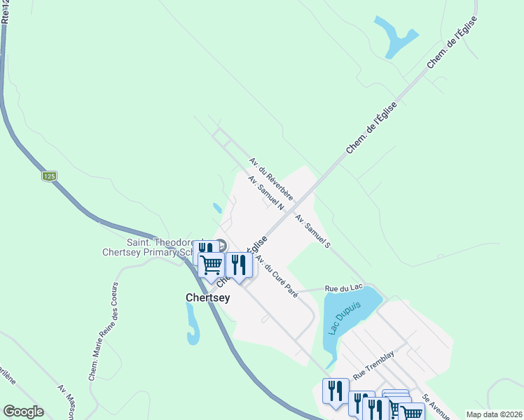map of restaurants, bars, coffee shops, grocery stores, and more near 7861 Avenue Samuel Nord in Chertsey