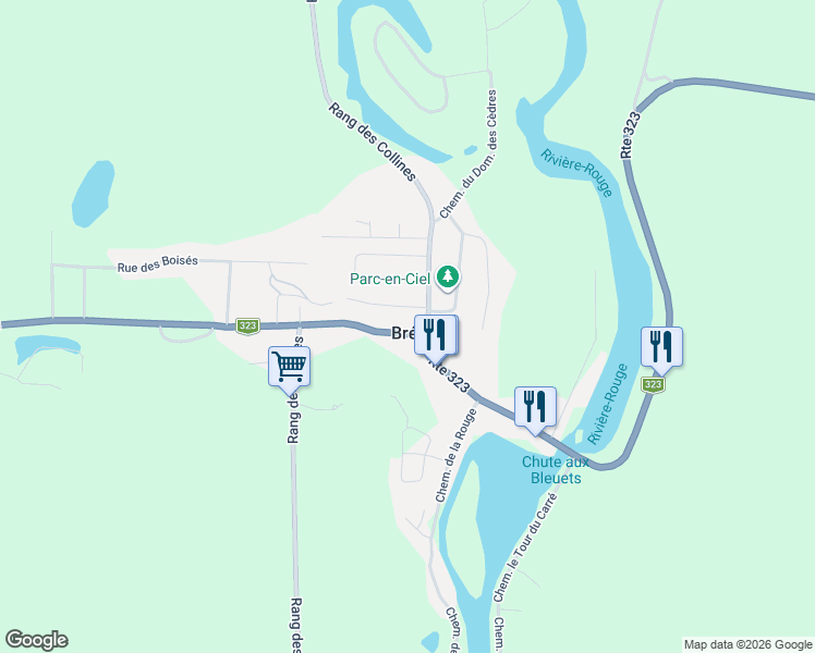 map of restaurants, bars, coffee shops, grocery stores, and more near 272 Québec 323 in Brébeuf