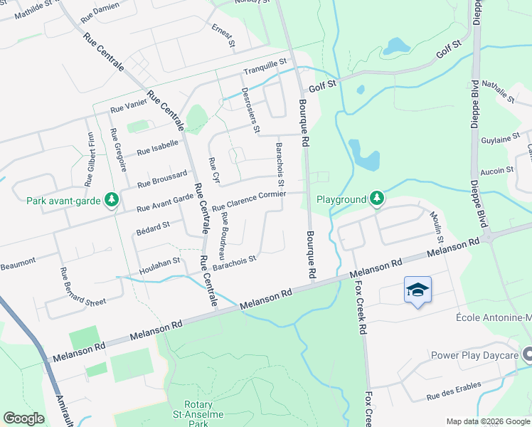 map of restaurants, bars, coffee shops, grocery stores, and more near Barachois Street in Dieppe