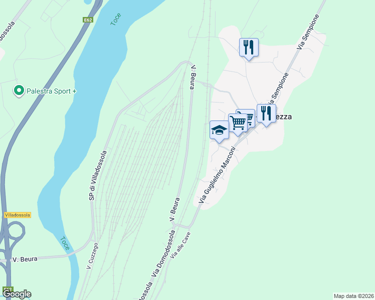 map of restaurants, bars, coffee shops, grocery stores, and more near 14 Strada Provinciale di Villadossola in Provincia del Verbano-Cusio-Ossola