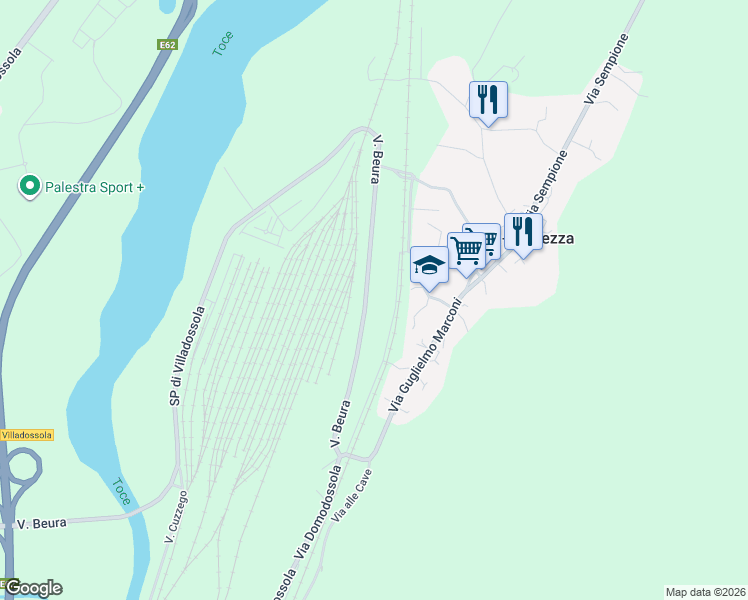 map of restaurants, bars, coffee shops, grocery stores, and more near 14 Strada Provinciale di Villadossola in Provincia del Verbano-Cusio-Ossola