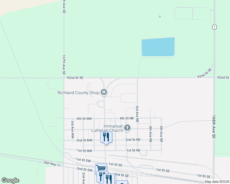 map of restaurants, bars, coffee shops, grocery stores, and more near 610 Main Avenue North in Hankinson