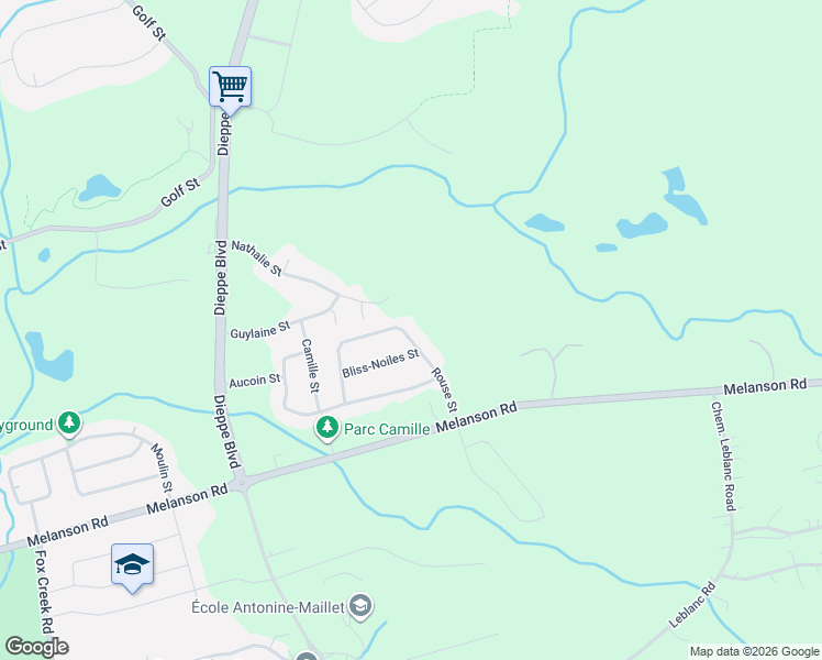 map of restaurants, bars, coffee shops, grocery stores, and more near 118 Rouse Street in Dieppe