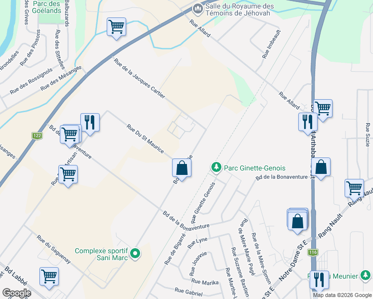 map of restaurants, bars, coffee shops, grocery stores, and more near 1000 Rue de Lacadie in Victoriaville