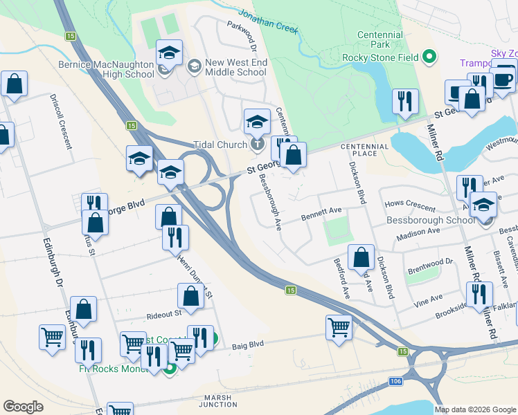 map of restaurants, bars, coffee shops, grocery stores, and more near in Moncton