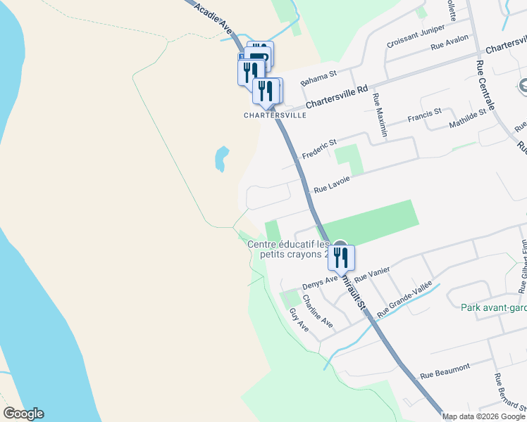 map of restaurants, bars, coffee shops, grocery stores, and more near 446 Rue Louis in Dieppe