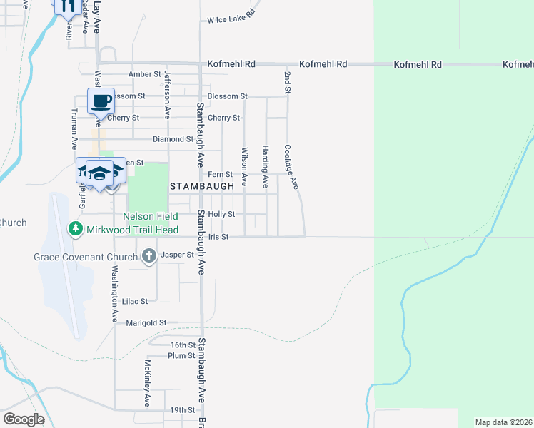map of restaurants, bars, coffee shops, grocery stores, and more near 701-799 Harding Avenue in Iron River