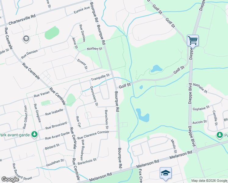 map of restaurants, bars, coffee shops, grocery stores, and more near 1011 Bourque Road in Dieppe