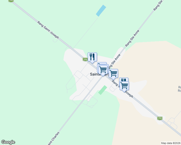 map of restaurants, bars, coffee shops, grocery stores, and more near 2389 Rue Caya in Sainte-Perpétue