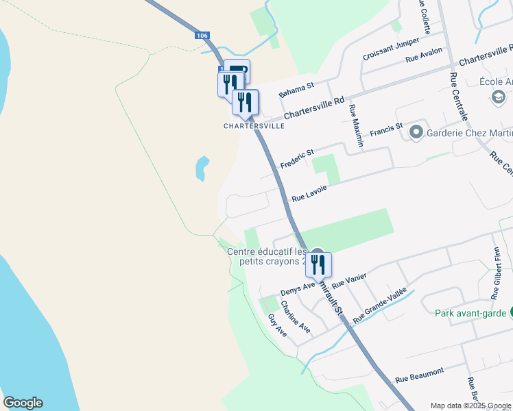 map of restaurants, bars, coffee shops, grocery stores, and more near 425 Rue Louis in Dieppe