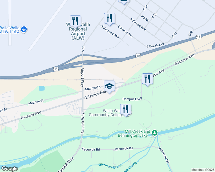 map of restaurants, bars, coffee shops, grocery stores, and more near 3081 East Isaacs Avenue in Walla Walla
