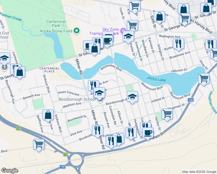 map of restaurants, bars, coffee shops, grocery stores, and more near in Moncton