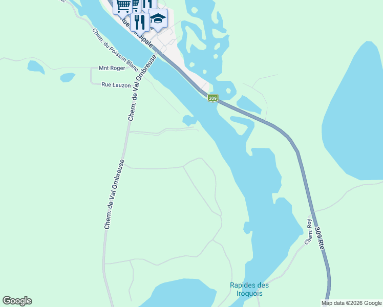 map of restaurants, bars, coffee shops, grocery stores, and more near 61 Chemin des Saules in Laurentides