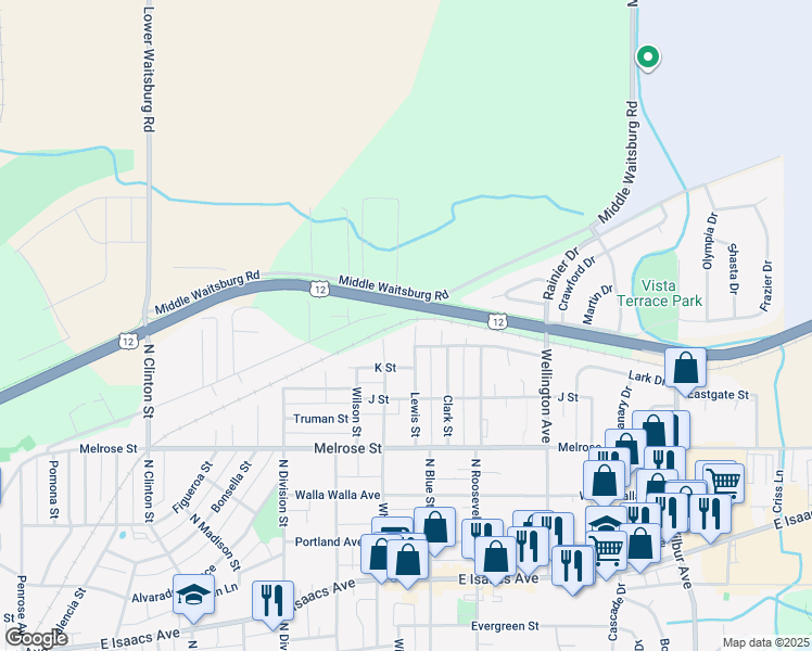 map of restaurants, bars, coffee shops, grocery stores, and more near in Walla Walla