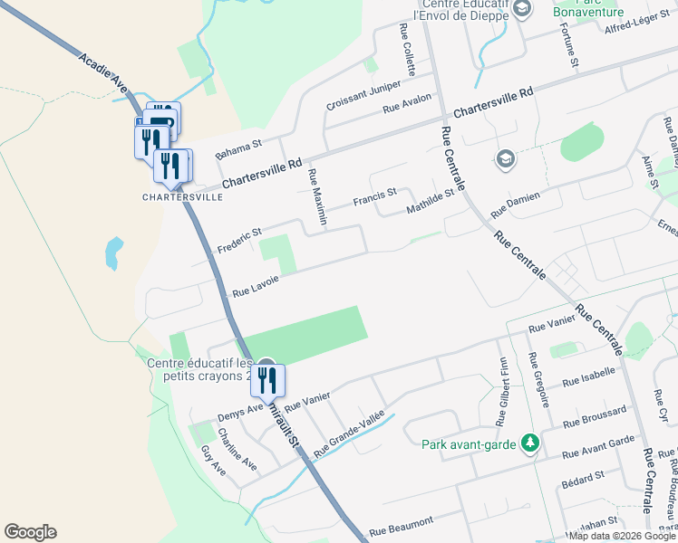 map of restaurants, bars, coffee shops, grocery stores, and more near 350 Rue Lavoie in Dieppe