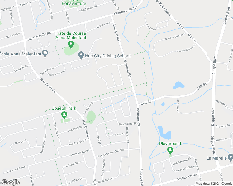 map of restaurants, bars, coffee shops, grocery stores, and more near 122 Tranquille Street in Dieppe