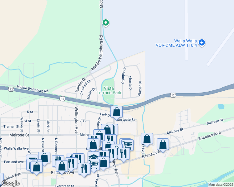 map of restaurants, bars, coffee shops, grocery stores, and more near 920 Mountain Park Drive in Walla Walla