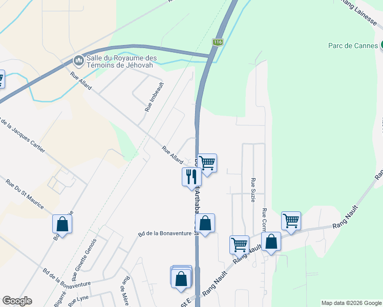 map of restaurants, bars, coffee shops, grocery stores, and more near 39 Boulevard Arthabaska Estate in Victoriaville