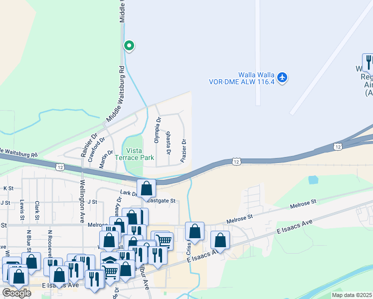 map of restaurants, bars, coffee shops, grocery stores, and more near 914 Frazier Drive in Walla Walla