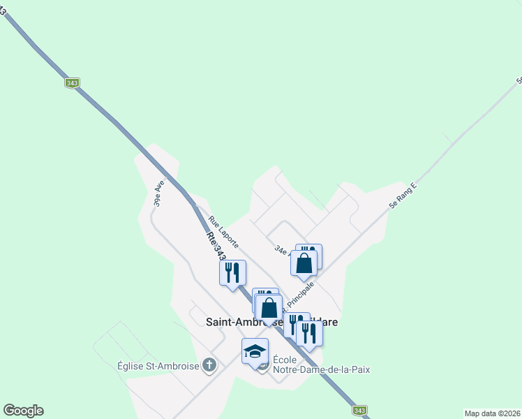 map of restaurants, bars, coffee shops, grocery stores, and more near 390 Rue Clément in Saint-Ambroise-de-Kildare