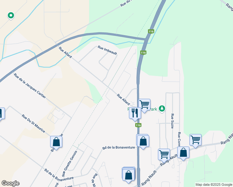 map of restaurants, bars, coffee shops, grocery stores, and more near 9 Rang Allard in Victoriaville