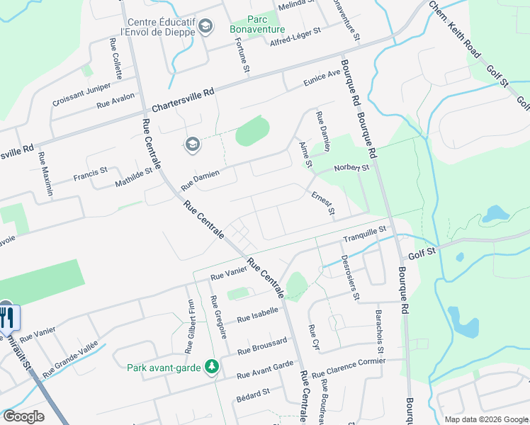 map of restaurants, bars, coffee shops, grocery stores, and more near 66-122 Tranquille St in Dieppe