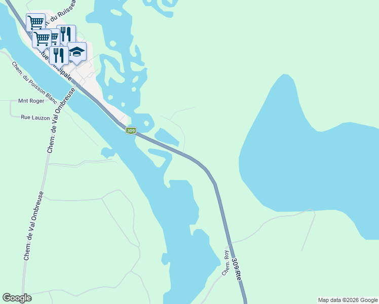 map of restaurants, bars, coffee shops, grocery stores, and more near 30 Québec 309 in Laurentides