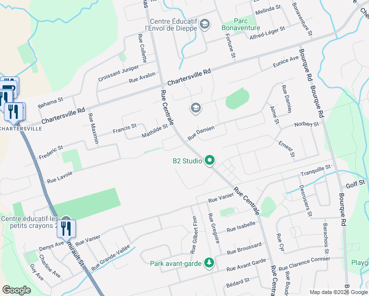 map of restaurants, bars, coffee shops, grocery stores, and more near 602 Rue Centrale in Dieppe