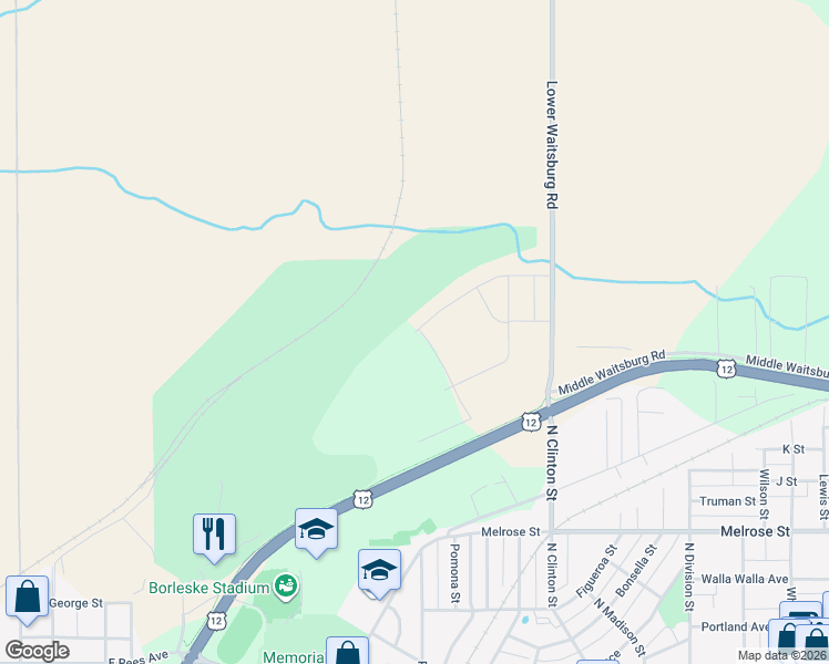 map of restaurants, bars, coffee shops, grocery stores, and more near 1301-1399 Lower Waitsburg Road in Walla Walla