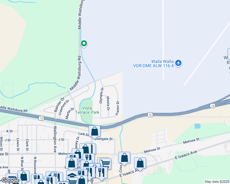 map of restaurants, bars, coffee shops, grocery stores, and more near 945 Frazier Drive in Walla Walla