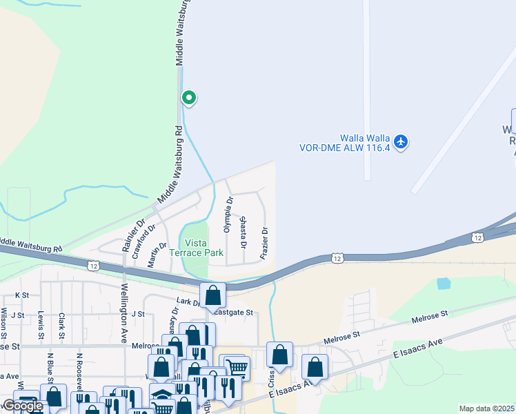 map of restaurants, bars, coffee shops, grocery stores, and more near 945 Frazier Drive in Walla Walla