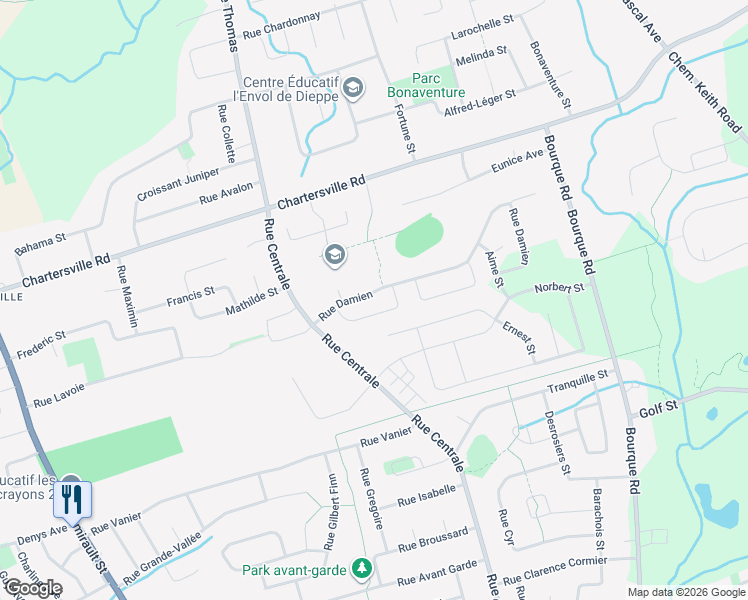 map of restaurants, bars, coffee shops, grocery stores, and more near 65 Rue Damien in Dieppe