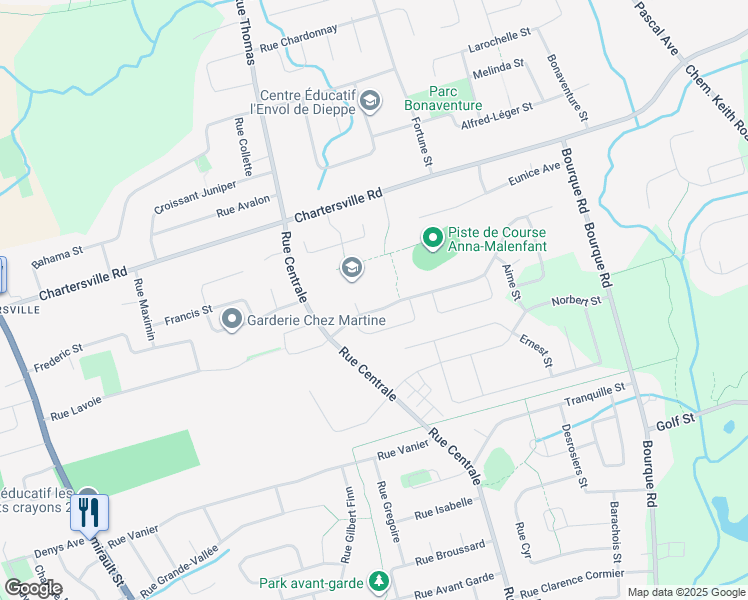 map of restaurants, bars, coffee shops, grocery stores, and more near 50 Rue Damien in Dieppe