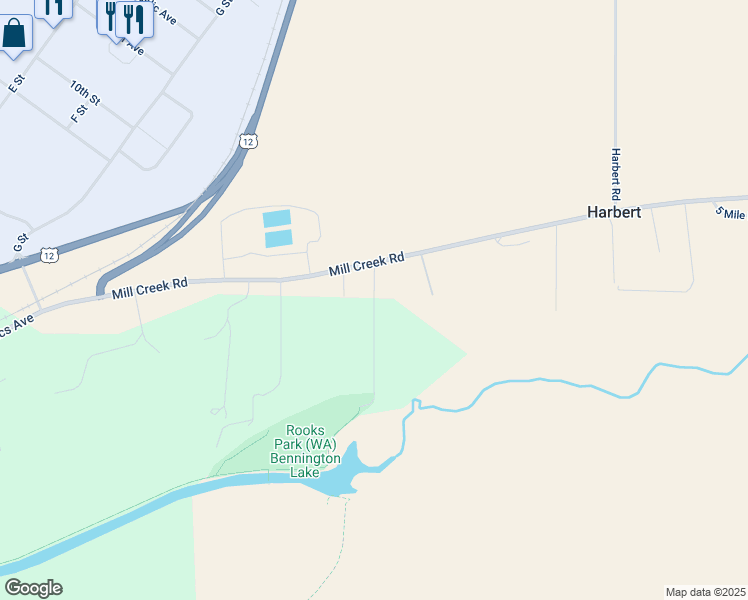 map of restaurants, bars, coffee shops, grocery stores, and more near Rooks Park Road in Walla Walla