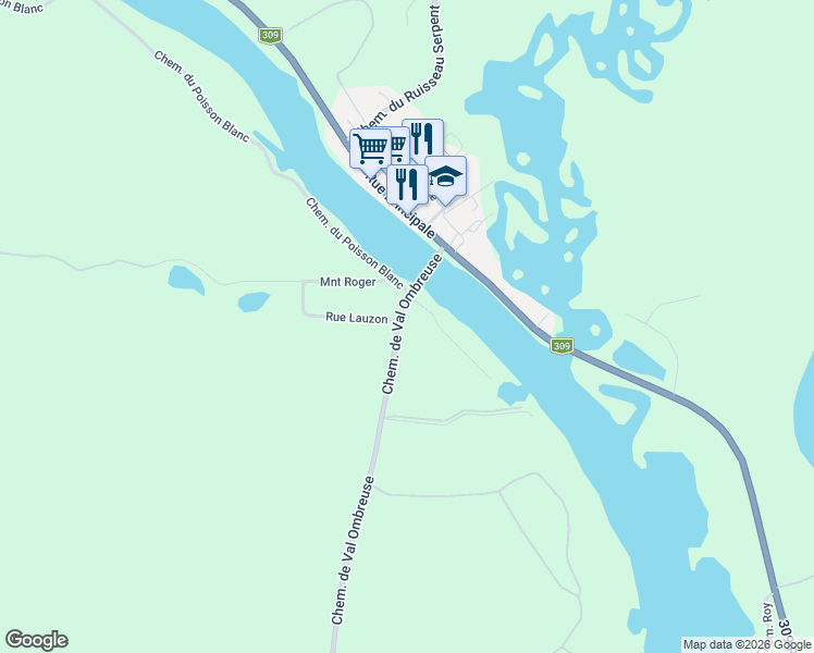 map of restaurants, bars, coffee shops, grocery stores, and more near 32 Chemin de Val Ombreuse in Luskville