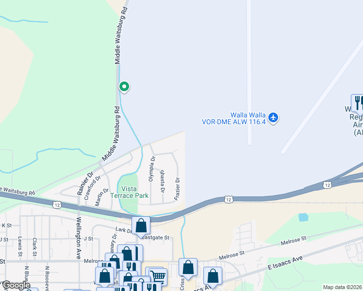map of restaurants, bars, coffee shops, grocery stores, and more near 2370 Hood Place in Walla Walla