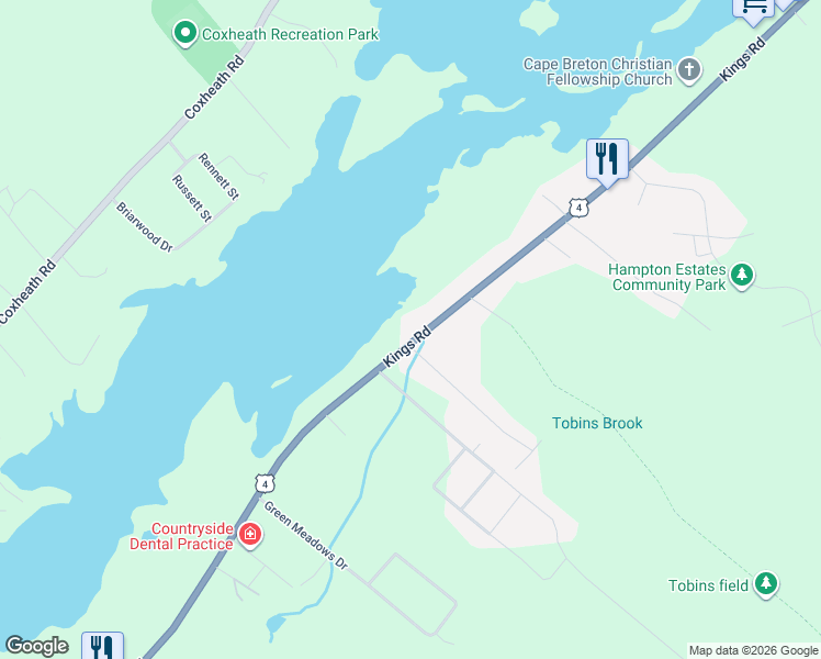 map of restaurants, bars, coffee shops, grocery stores, and more near 1992 Kings Road in Cape Breton Regional Municipality