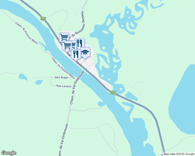 map of restaurants, bars, coffee shops, grocery stores, and more near 32 Rue Principale in Laurentides