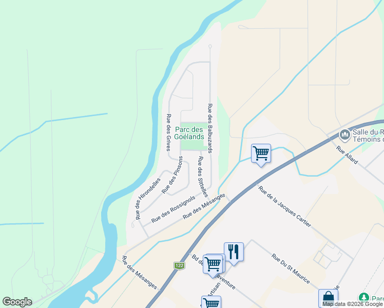 map of restaurants, bars, coffee shops, grocery stores, and more near 876 Rue des Merles in Victoriaville