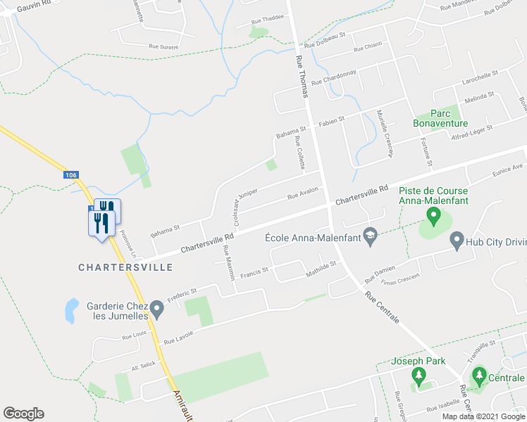 map of restaurants, bars, coffee shops, grocery stores, and more near 36 Rue Avalon in Dieppe