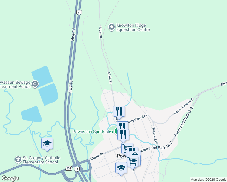 map of restaurants, bars, coffee shops, grocery stores, and more near 338 Main Street in Powassan