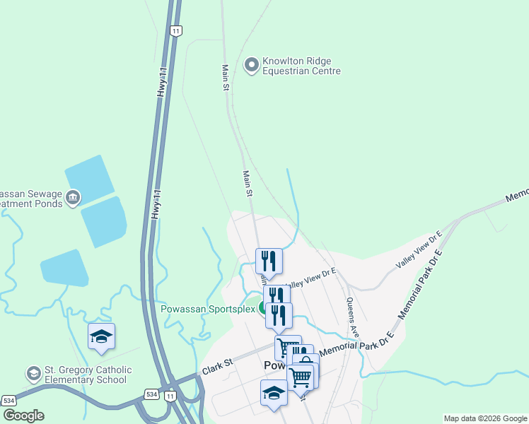 map of restaurants, bars, coffee shops, grocery stores, and more near 338 Main Street in Powassan