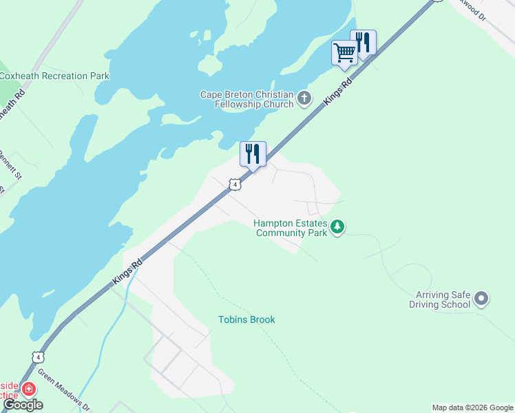 map of restaurants, bars, coffee shops, grocery stores, and more near 15 Stewood Drive in Cape Breton Regional Municipality