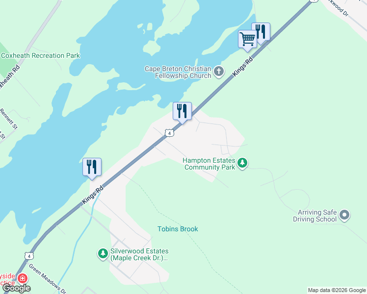 map of restaurants, bars, coffee shops, grocery stores, and more near 13 Stewood Drive in Cape Breton Regional Municipality