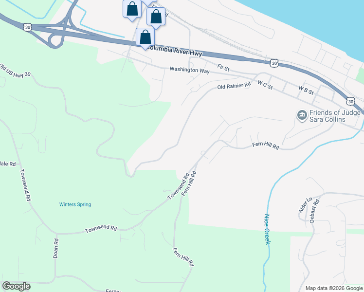 map of restaurants, bars, coffee shops, grocery stores, and more near 29503 Old Rainier Road in Rainier