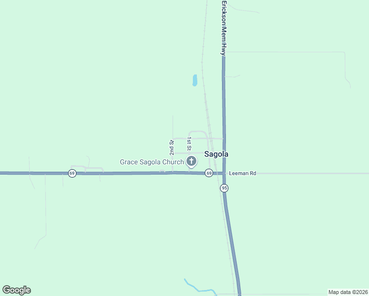 map of restaurants, bars, coffee shops, grocery stores, and more near 300 1st Street in Sagola