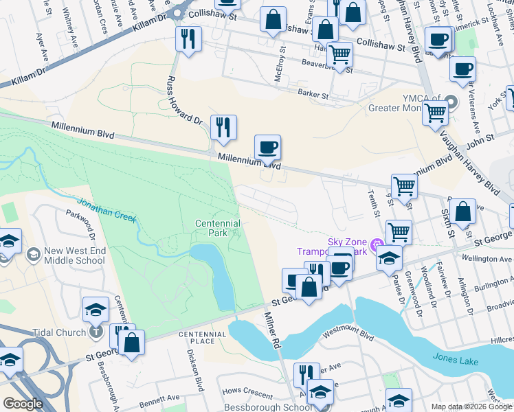 map of restaurants, bars, coffee shops, grocery stores, and more near 85 Grand Trunk Street in Moncton