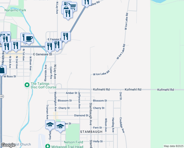 map of restaurants, bars, coffee shops, grocery stores, and more near 201 Lincoln Avenue in Iron River