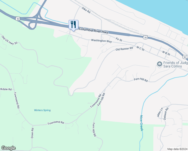 map of restaurants, bars, coffee shops, grocery stores, and more near 29503 Old Rainier Road in Rainier