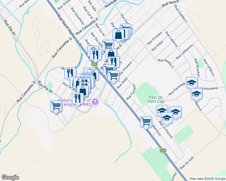 map of restaurants, bars, coffee shops, grocery stores, and more near 154 Rue Saint-Alphonse Nord in Thetford Mines